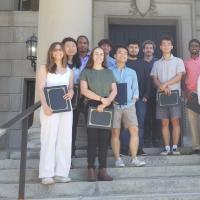 Image of Undergraduate Award recipients on the front steps of Baker Laboratory. 